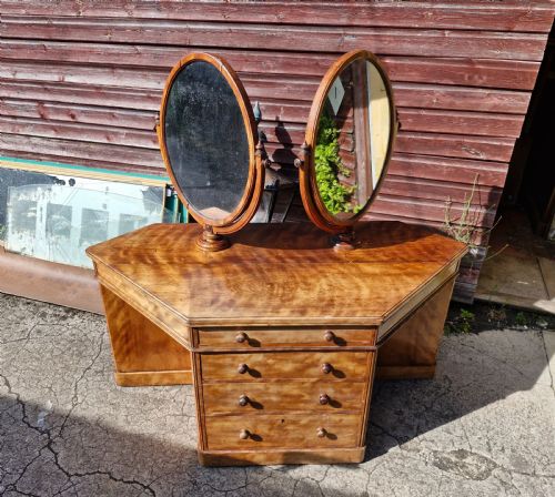 highly unusual victorian satinbirch double dressing table with makers stamp - CATEGORY: ANTIQUE DRESSING TABLES - DATED VICTORIAN