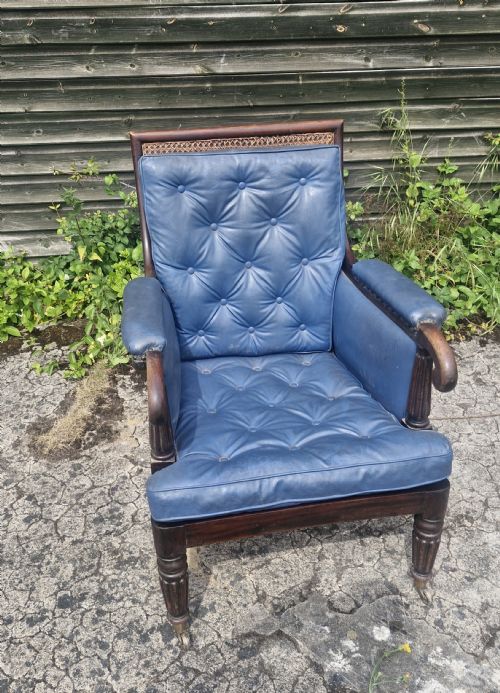 19TH CENTURY MAHOGANY BERGERE LIBRARY ARMCHAIR - ADDITIONAL PHOTO 6