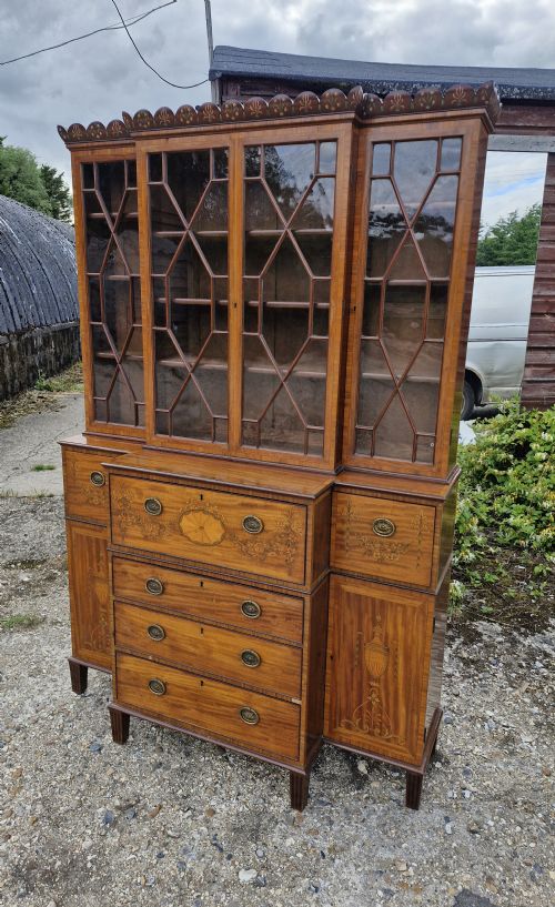 excellent quality small inlaid secretaire bookcase cabinet - CATEGORY: ANTIQUE BOOKCASES - DATED 1920