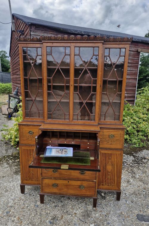 EXCELLENT QUALITY SMALL INLAID SECRETAIRE BOOKCASE CABINET - ADDITIONAL PHOTO 2