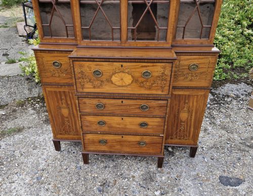 EXCELLENT QUALITY SMALL INLAID SECRETAIRE BOOKCASE CABINET - ADDITIONAL PHOTO 6