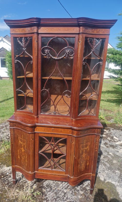 EDWARDIAN INLAID MAHOGANY 2 PART DISPLAY CABINET