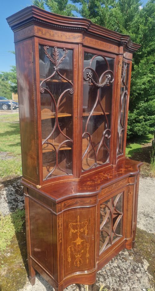 EDWARDIAN INLAID MAHOGANY 2 PART DISPLAY CABINET - ADDITIONAL PHOTO 1