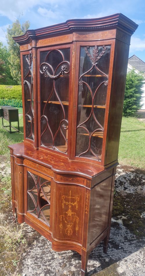 EDWARDIAN INLAID MAHOGANY 2 PART DISPLAY CABINET - ADDITIONAL PHOTO 2