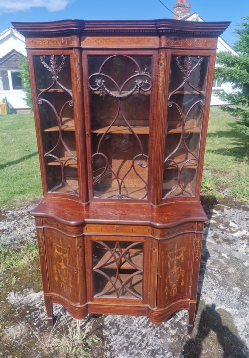 EDWARDIAN INLAID MAHOGANY 2 PART DISPLAY CABINET - ADDITIONAL PHOTO 4