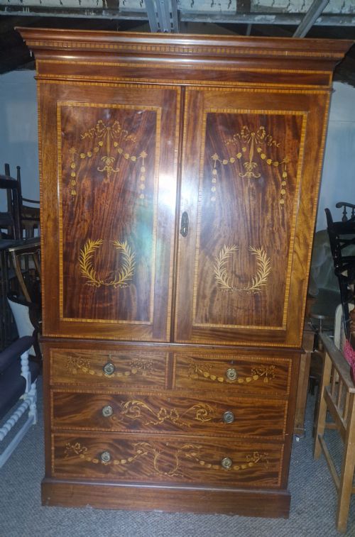 GOOD QUALITY EDWARDIAN INLAID MAHOGANY LINEN PRESS HOUSEKEEPERS CUPBOARD DRUCE CO - ADDITIONAL PHOTO 8