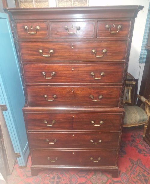 LATE GEORGIAN MAHOGANY TALLBOY CHEST ON CHEST FITTED WRITING DRAWER - ADDITIONAL PHOTO 2