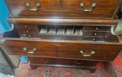 LATE GEORGIAN MAHOGANY TALLBOY CHEST ON CHEST FITTED WRITING DRAWER - ADDITIONAL PHOTO 8