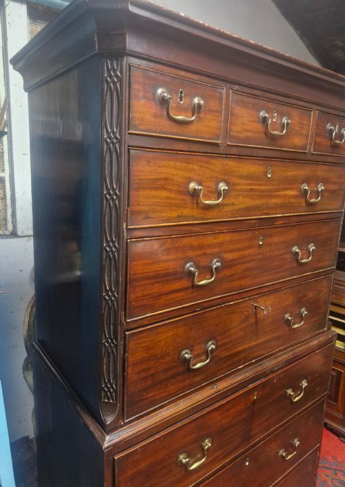 LATE GEORGIAN MAHOGANY TALLBOY CHEST ON CHEST FITTED WRITING DRAWER - ADDITIONAL PHOTO 12
