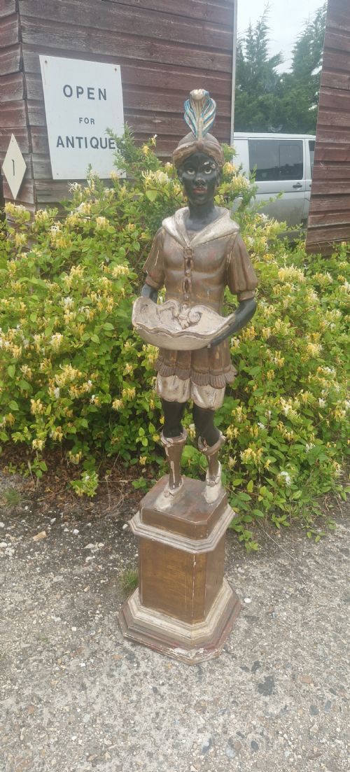 CARVED AND PAINTED BLACKAMOOR FIGURE ON A PEDESTAL - ADDITIONAL PHOTO 2