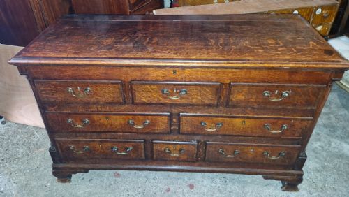 small late georgian oak and cross banded lancashire mule chest - CATEGORY: ANTIQUE CHEST OF DRAWERS - DATED 1800