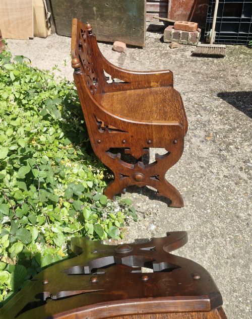 PAIR OF VICTORIAN OAK GOTHIC HALL CHAIRS - ADDITIONAL PHOTO 4