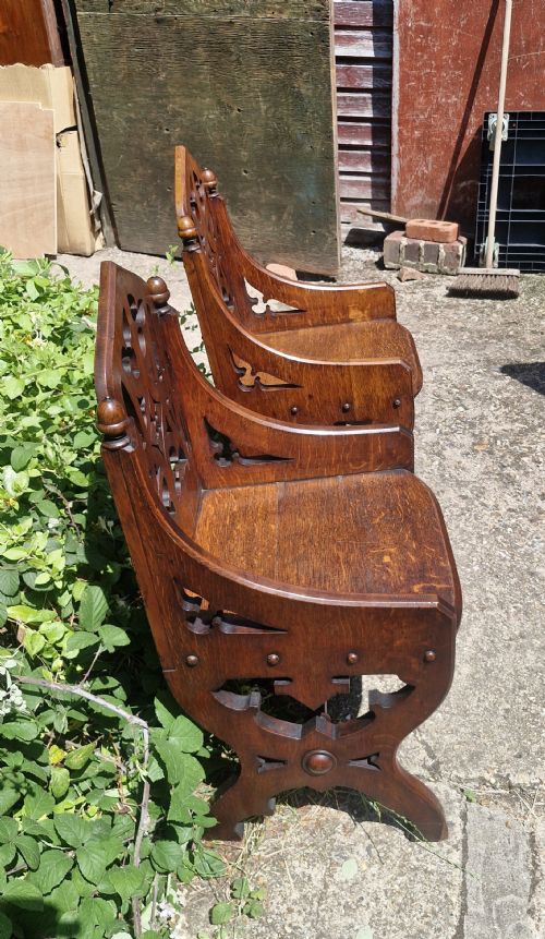 PAIR OF VICTORIAN OAK GOTHIC HALL CHAIRS - ADDITIONAL PHOTO 5