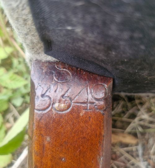 VICTORIAN UPHOLSTERED ARMCHAIR WITH STAMP TO BACK LEG - ADDITIONAL PHOTO 4