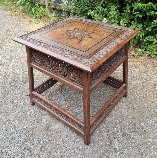 GOOD SIZED CARVED AND INLAID ANGLO INDIAN HOSHIARPUR TABLE - ADDITIONAL PHOTO 1