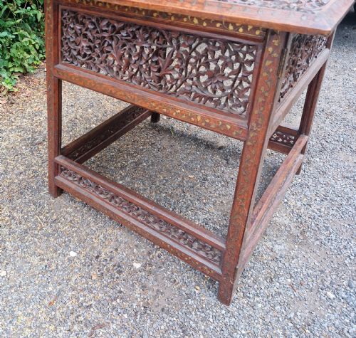GOOD SIZED CARVED AND INLAID ANGLO INDIAN HOSHIARPUR TABLE - ADDITIONAL PHOTO 10