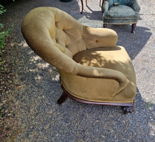 GOOD ROSEWOOD FRAMED DEEP UPHOLSTERED ARMCHAIR - ADDITIONAL PHOTO 1