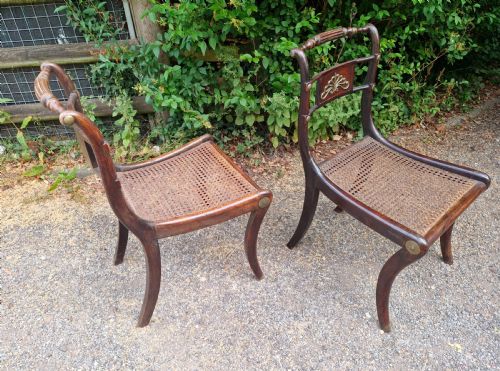 PAIR OF REGENCY BRASS MOUNTED CANE SEAT BEDROOM CHAIRS - ADDITIONAL PHOTO 1