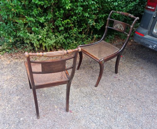 PAIR OF REGENCY BRASS MOUNTED CANE SEAT BEDROOM CHAIRS - ADDITIONAL PHOTO 6