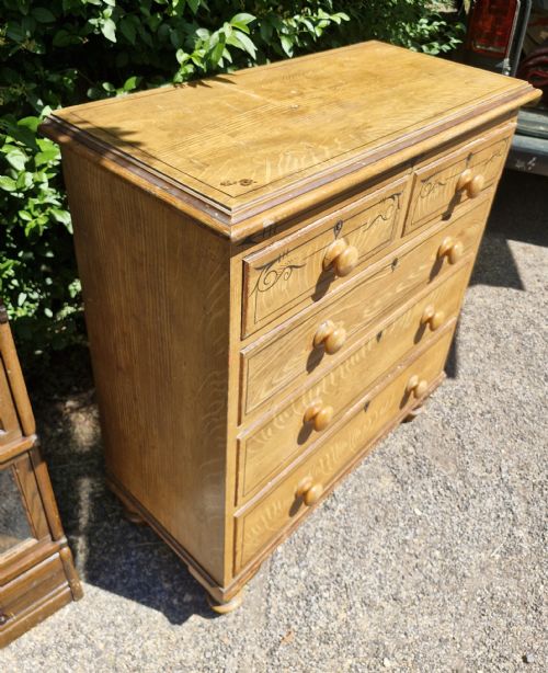 GOOD ORIGINAL VICTORIAN SCUMBLED PINE CHEST OF DRAWERS - ADDITIONAL PHOTO 2