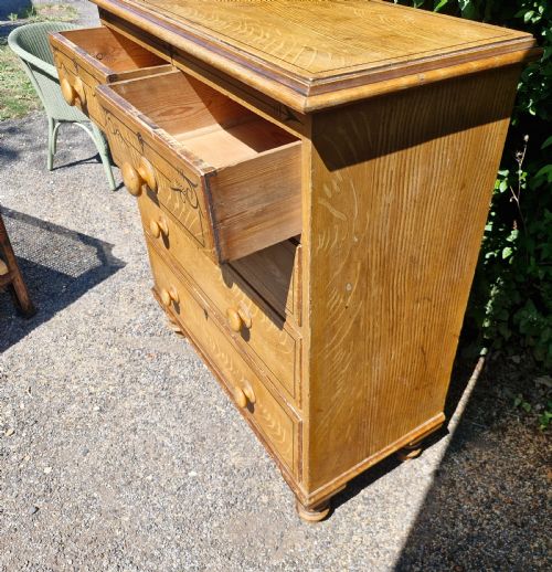GOOD ORIGINAL VICTORIAN SCUMBLED PINE CHEST OF DRAWERS - ADDITIONAL PHOTO 3