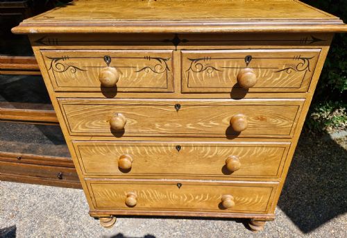 GOOD ORIGINAL VICTORIAN SCUMBLED PINE CHEST OF DRAWERS - ADDITIONAL PHOTO 4