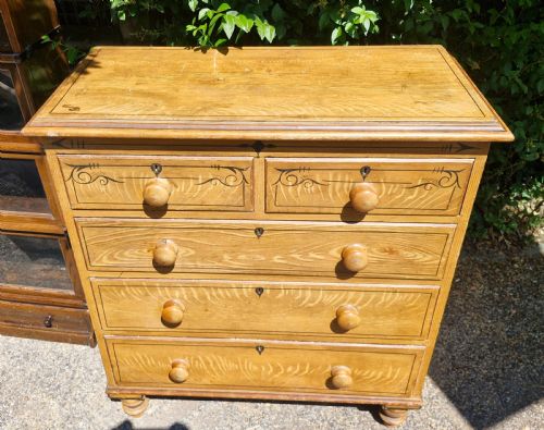 GOOD ORIGINAL VICTORIAN SCUMBLED PINE CHEST OF DRAWERS - ADDITIONAL PHOTO 5