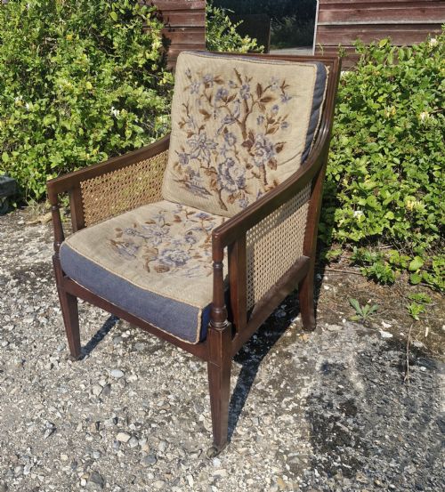 mahogany bergere caned armchair with original cushions - CATEGORY: ANTIQUE CHAIRS - DATED 1900