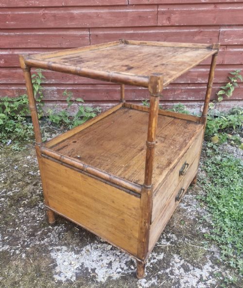 REGENCY PINE 2 DRAWER SIDE TABLE WITH BAMBOO APPLIED MOULDINGS - ADDITIONAL PHOTO 5