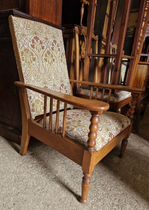 PAIR OF LIGHT OAK ARTS AND CRAFTS RECLINING ARMCHAIRS STAMPED - ADDITIONAL PHOTO 2