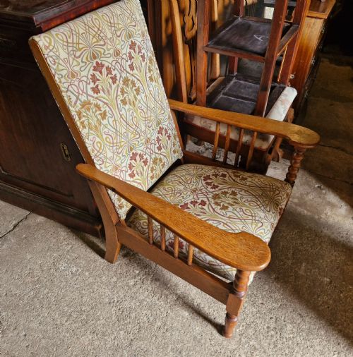 PAIR OF LIGHT OAK ARTS AND CRAFTS RECLINING ARMCHAIRS STAMPED - ADDITIONAL PHOTO 5