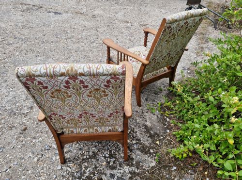 PAIR OF LIGHT OAK ARTS AND CRAFTS RECLINING ARMCHAIRS STAMPED - ADDITIONAL PHOTO 10
