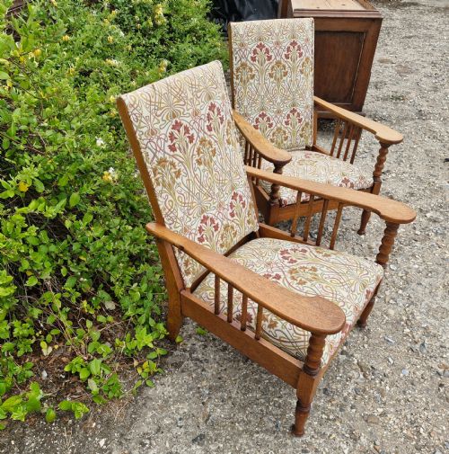 PAIR OF LIGHT OAK ARTS AND CRAFTS RECLINING ARMCHAIRS STAMPED - ADDITIONAL PHOTO 11