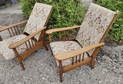 PAIR OF LIGHT OAK ARTS AND CRAFTS RECLINING ARMCHAIRS STAMPED - ADDITIONAL PHOTO 12