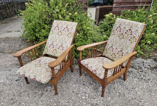 PAIR OF LIGHT OAK ARTS AND CRAFTS RECLINING ARMCHAIRS STAMPED - ADDITIONAL PHOTO 13