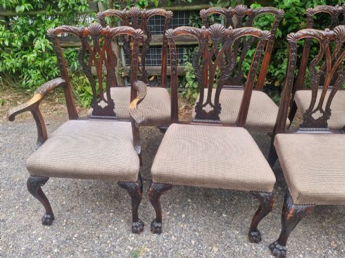 GOOD SET OF CHIPPENDALE STYLE DINING CHAIRS WITH NICELY CARVED BACKS - ADDITIONAL PHOTO 6