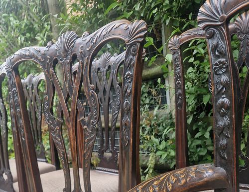 GOOD SET OF CHIPPENDALE STYLE DINING CHAIRS WITH NICELY CARVED BACKS - ADDITIONAL PHOTO 7