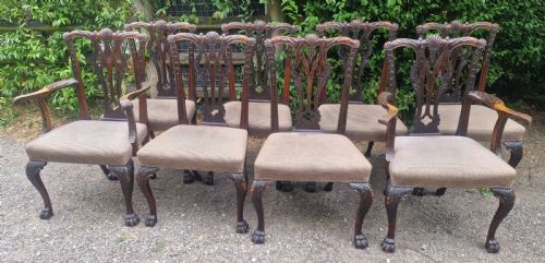 GOOD SET OF CHIPPENDALE STYLE DINING CHAIRS WITH NICELY CARVED BACKS - ADDITIONAL PHOTO 10