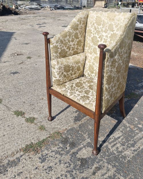 INLAID MAHOGANY ART NOUVEAU UPHOLSTERED ARMCHAIR - ADDITIONAL PHOTO 5