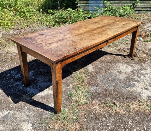 19TH CENTURY FARMHOUSE KITCHEN DINING TABLE WITH 2 DRAWERS - ADDITIONAL PHOTO 3