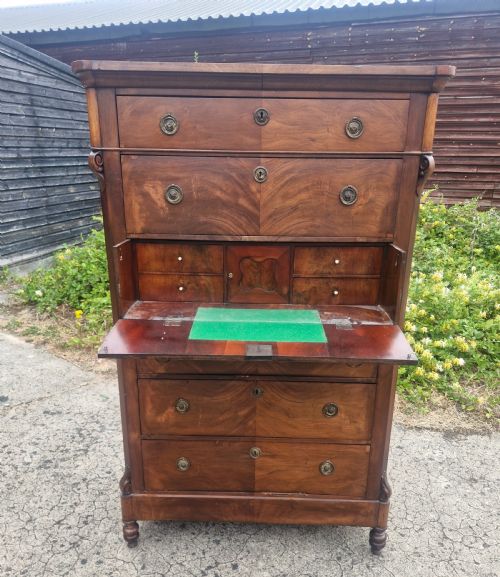 FRENCH MAHOGANY CHEST OF DRAWERS WITH SECRETAIRE DRAWER - ADDITIONAL PHOTO 1
