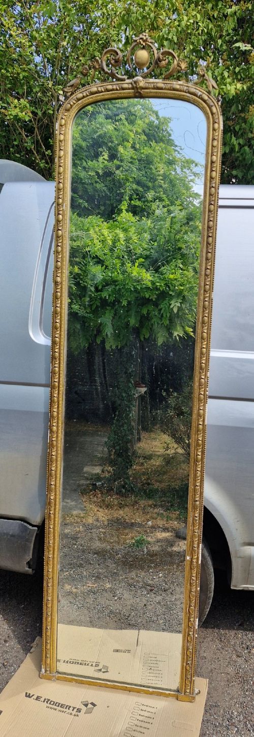 Tall Victorian Gilt Framed Hall Mirror.