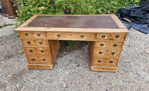19th Century Pine Kneehole Pedestal Writing Desk.