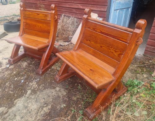Pair of Gothic Pitch Pine Hall Seats