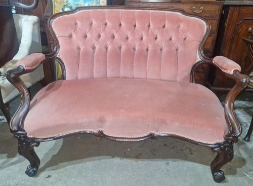 Mid Victorian Carved Rosewood Framed Upholstered Window Seat.