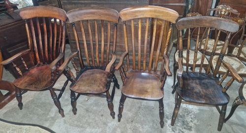 4 Late Victorian Farmhouse Windsor Kitchen Armchairs.