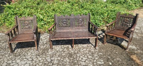 Carved Burmese 3 Piece Country House Conservatory Suite.