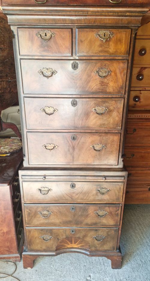 Early 20th Century Chest on Chest with Slide and Sunburst to Base.