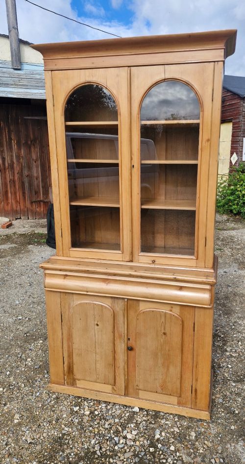 Early Victorian Pine Kitchen Bookcase Cabinet.