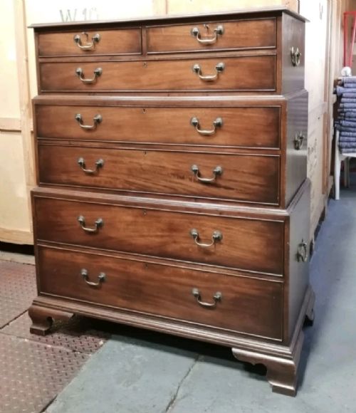 Mahogany 3 Part Campaign Style Chest of Drawers.